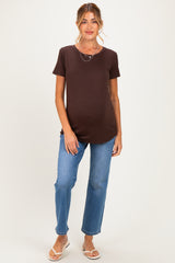 Brown Basic Short Sleeve Maternity Top