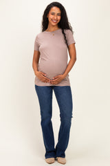 Mocha Basic Short Sleeve Maternity Top
