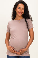 Mocha Basic Short Sleeve Maternity Top