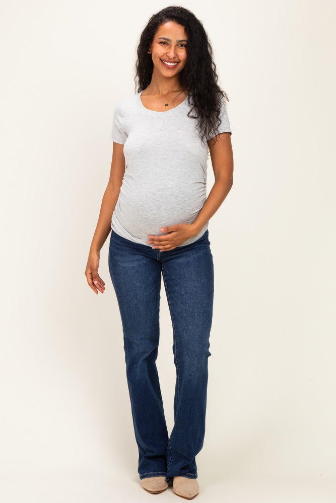 Heather Grey Basic Short Sleeve Maternity Fitted Top