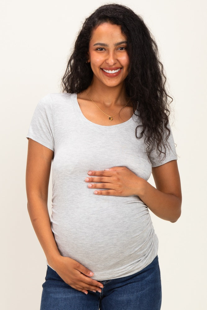 Heather Grey Basic Short Sleeve Maternity Fitted Top