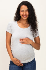 Heather Grey Basic Short Sleeve Maternity Fitted Top