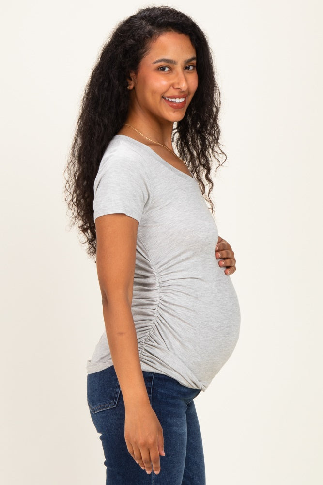 Heather Grey Basic Short Sleeve Maternity Fitted Top