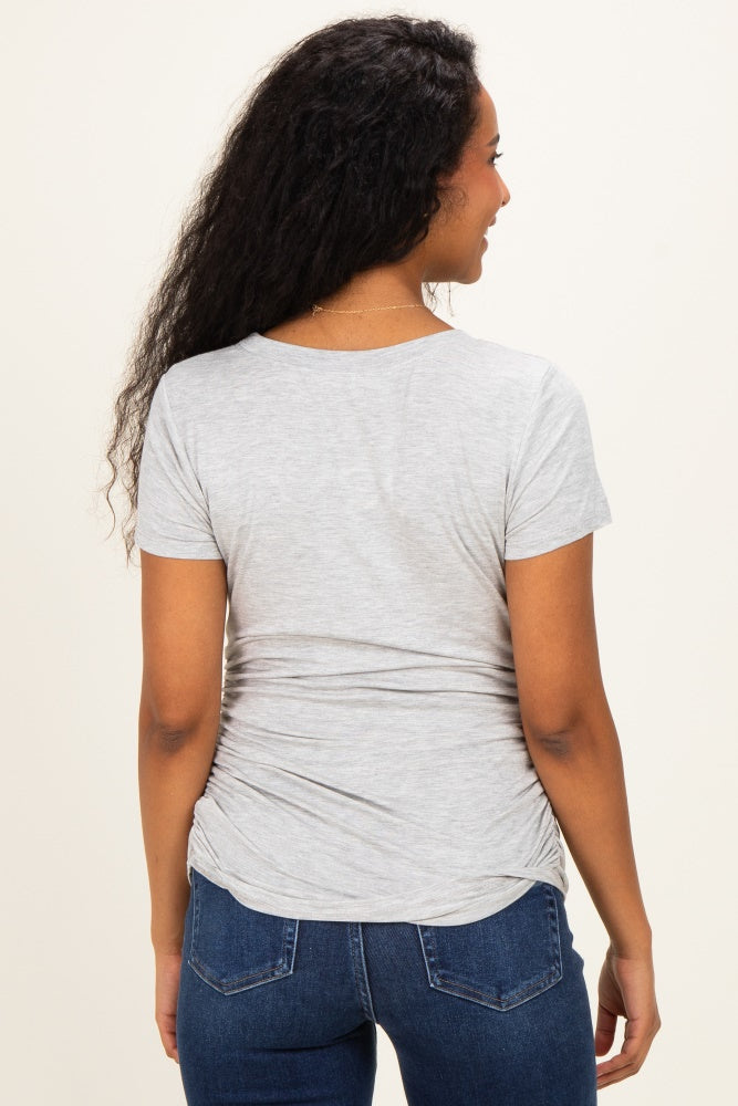 Heather Grey Basic Short Sleeve Maternity Fitted Top