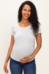Heather Grey Basic Short Sleeve Maternity Fitted Top