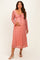 Pink Floral Lace Long Bell Sleeve Maternity Midi Dress