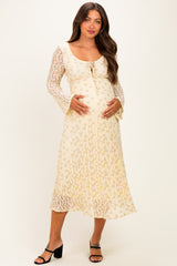 Cream Floral Lace Long Bell Sleeve Maternity Midi Dress