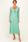 Mint Green Floral Lace Long Bell Sleeve Midi Dress
