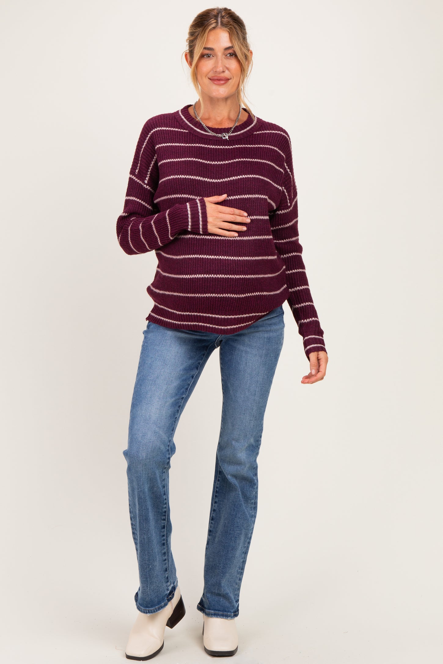 Dark Plum Striped Maternity Sweater