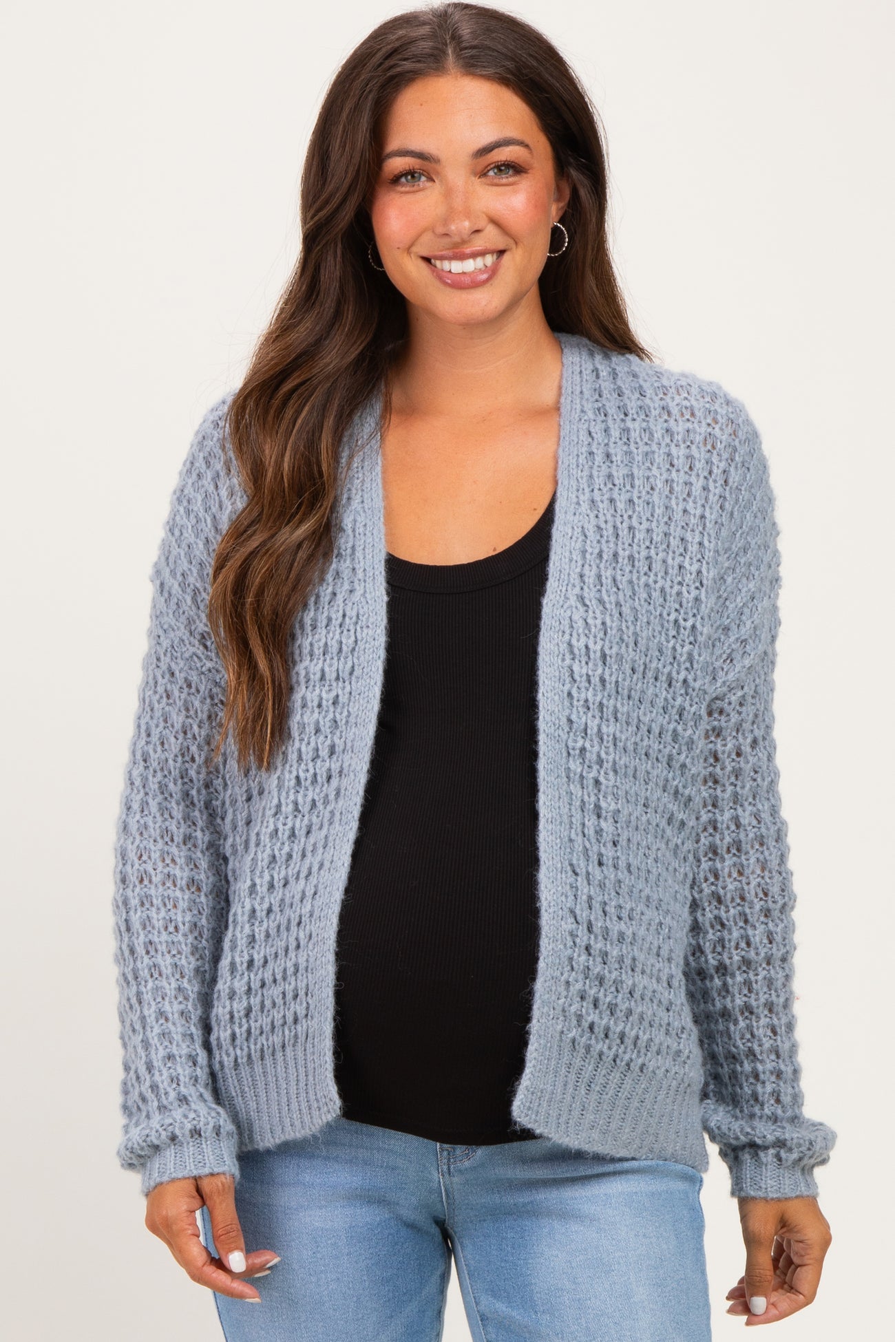 Grey Chunky Waffle Knit Maternity Open Cardigan