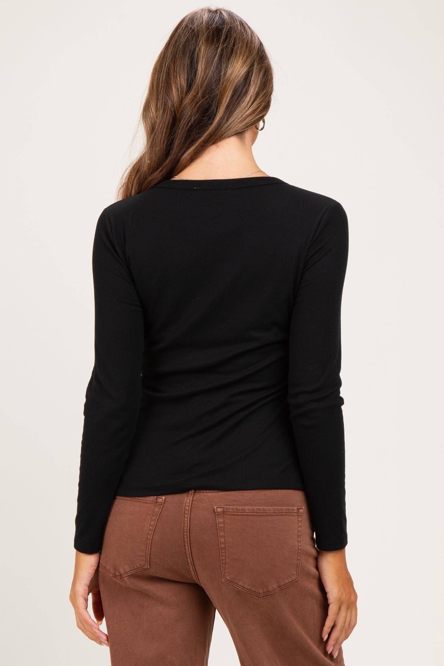 Black Fitted Ribbed Maternity Long Sleeve