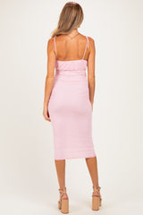 Light Pink Sleeveless Ruched Bust Maternity Midi Dress