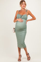 Sage Sleeveless Ruched Bust Maternity Midi Dress