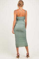 Sage Sleeveless Ruched Bust Maternity Midi Dress