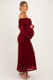 Burgundy Lace Off Shoulder Long Sleeve Maternity Maxi Dress