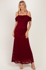 Burgundy Lace Off Shoulder Maxi Dress