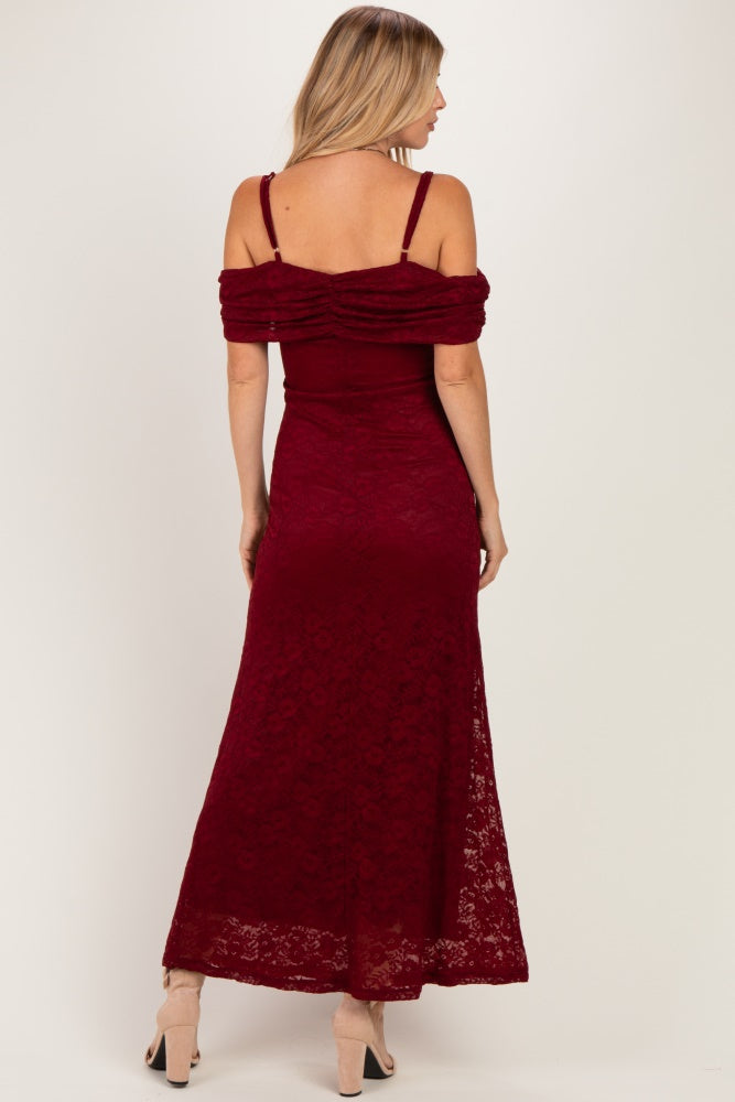 Burgundy Lace Off Shoulder Maxi Dress
