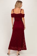 Burgundy Lace Off Shoulder Maxi Dress