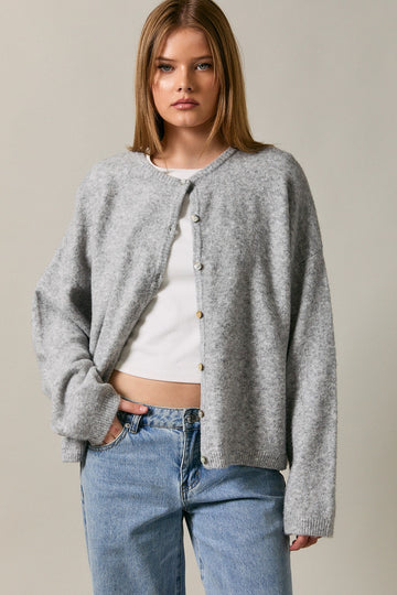 Heather Grey Long Sleeve Crew Neck Cardigan
