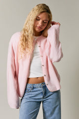 Light Pink Long Sleeve Crew Neck Cardigan