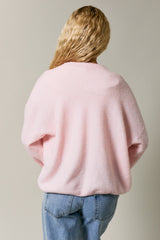 Light Pink Long Sleeve Crew Neck Cardigan