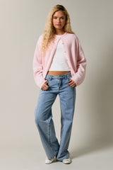 Light Pink Long Sleeve Crew Neck Cardigan