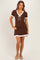 Brown Contrast Ruffle Short Sleeve Maternity Mini Dress