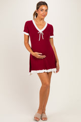 Mulberry Contrast Ruffle Short Sleeve Maternity Mini Dress