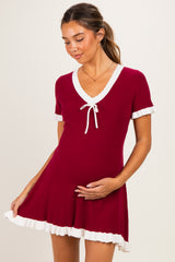 Mulberry Contrast Ruffle Short Sleeve Maternity Mini Dress