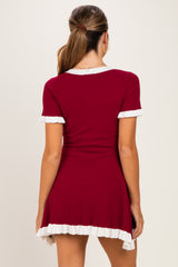 Mulberry Contrast Ruffle Short Sleeve Maternity Mini Dress