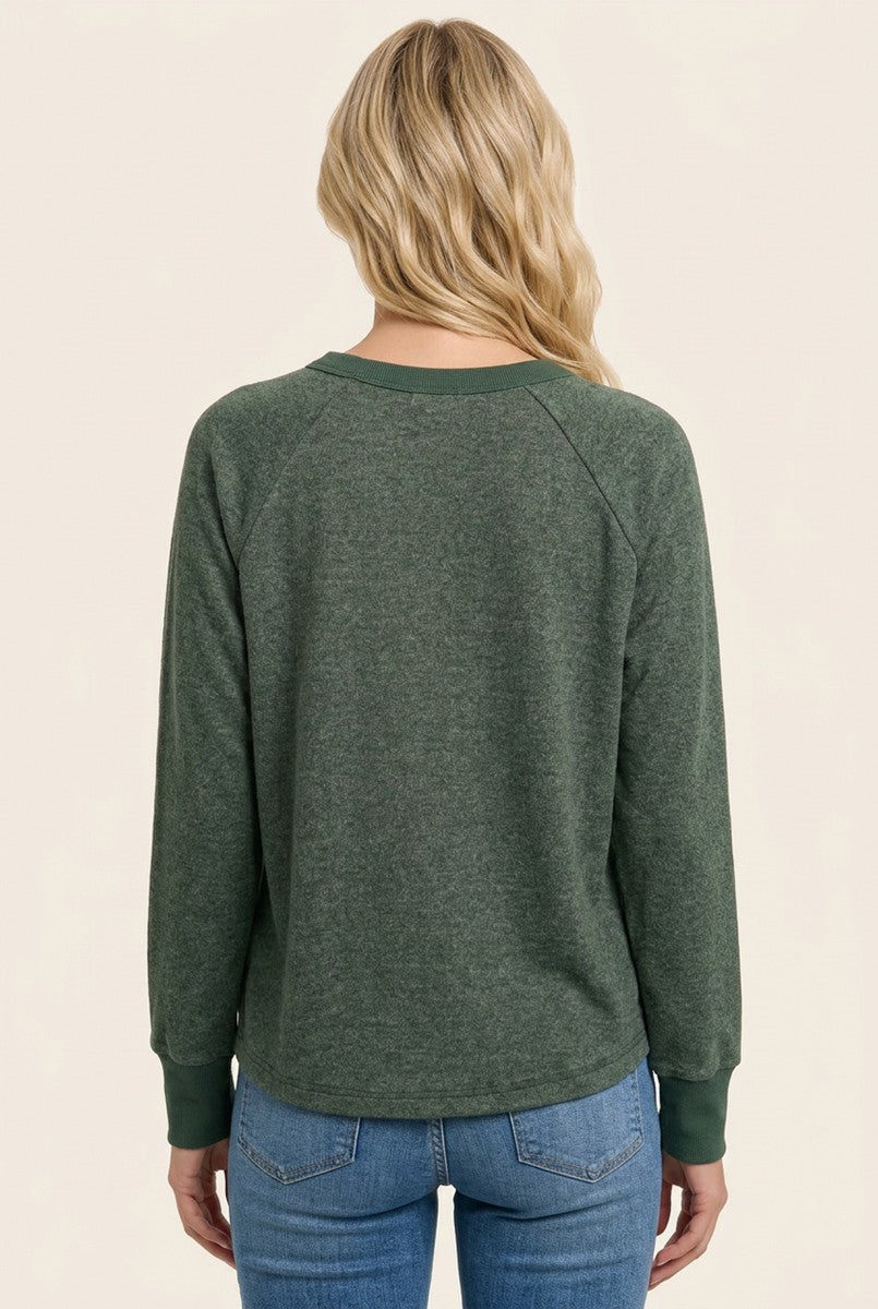 Olive Brushed Knit Long Sleeve Top