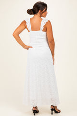 Ivory Textured Short Sleeve Sweetheart Maternity Maxi Dress
