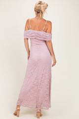 Light Pink Lace Off Shoulder Maxi Dress