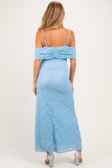 Light Blue Lace Off Shoulder Maternity Maxi Dress