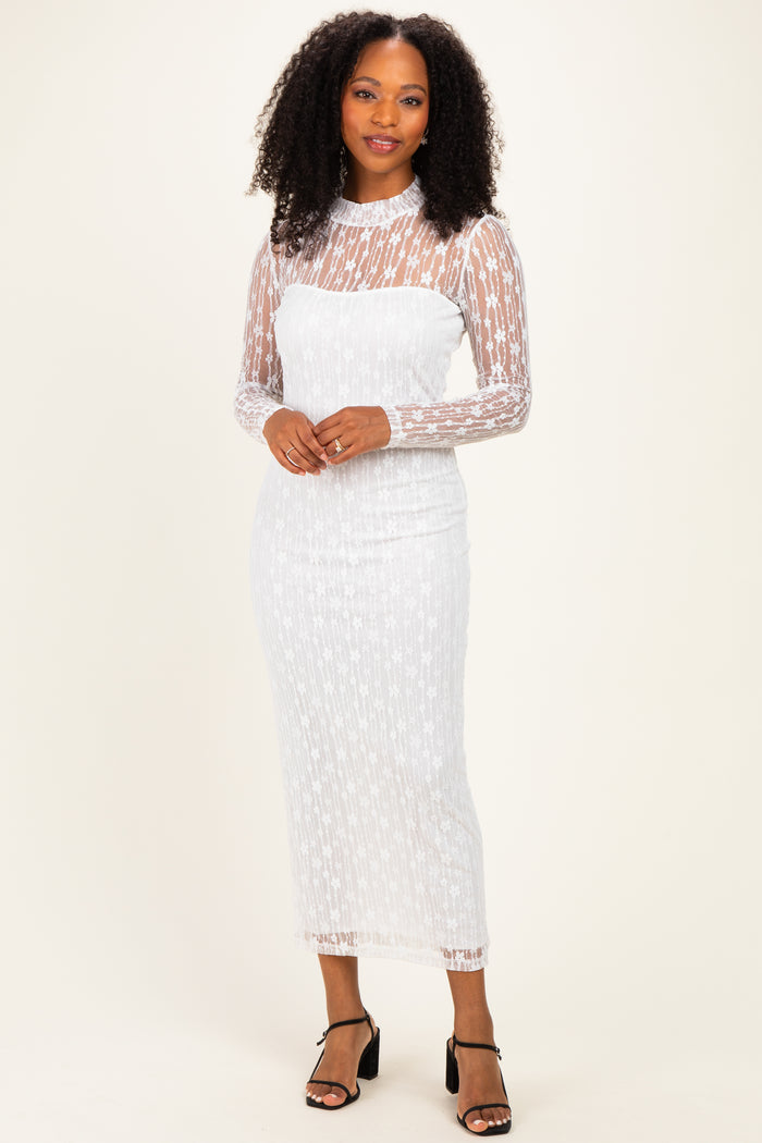 Ivory Lace Mock Neck Long Sleeve Maternity Maxi Dress