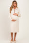 Ivory Button Front Collared Maternity Midi Sweater Dress