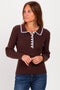 Brown Collared Front Button Stitch Accent Sweater