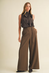 Coconut Tie-Waist Wide Leg Trousers