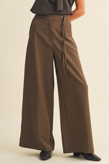 Coconut Tie-Waist Wide Leg Trousers