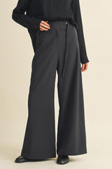 Vintage Black Tie-Waist Wide Leg Trousers