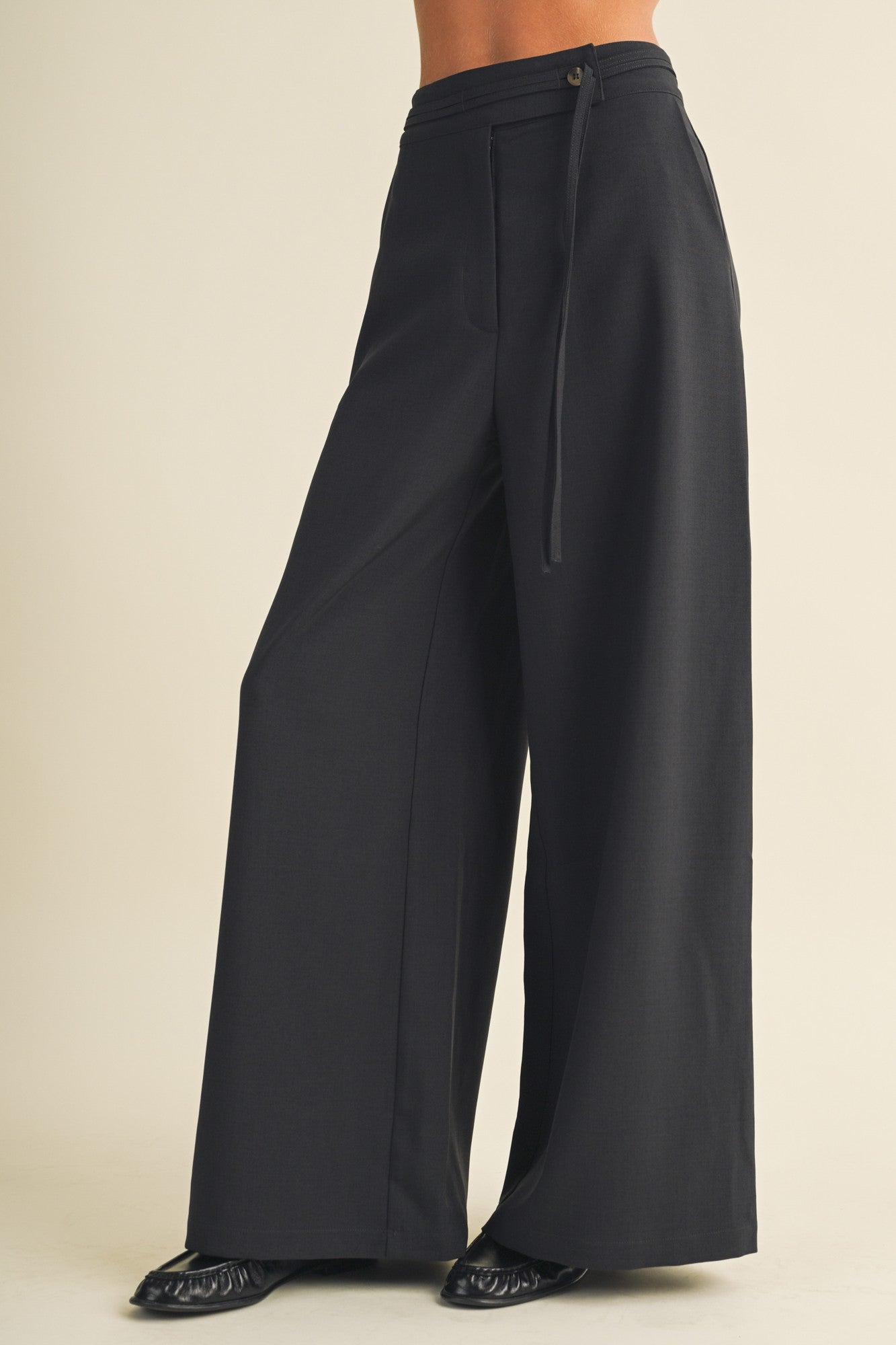 Vintage Black Tie-Waist Wide Leg Trousers