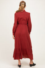 Terracotta Pleated Front Button Down Maternity Maxi Dress