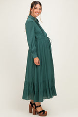 Emerald Teal Pleated Front Button Down Maternity Maxi Dress