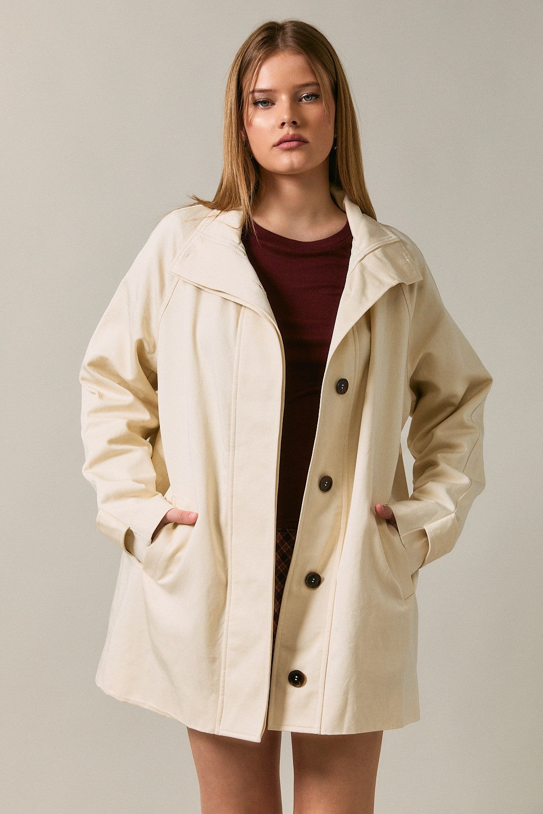 Cream Oversized High Neck Maternity Jacket
