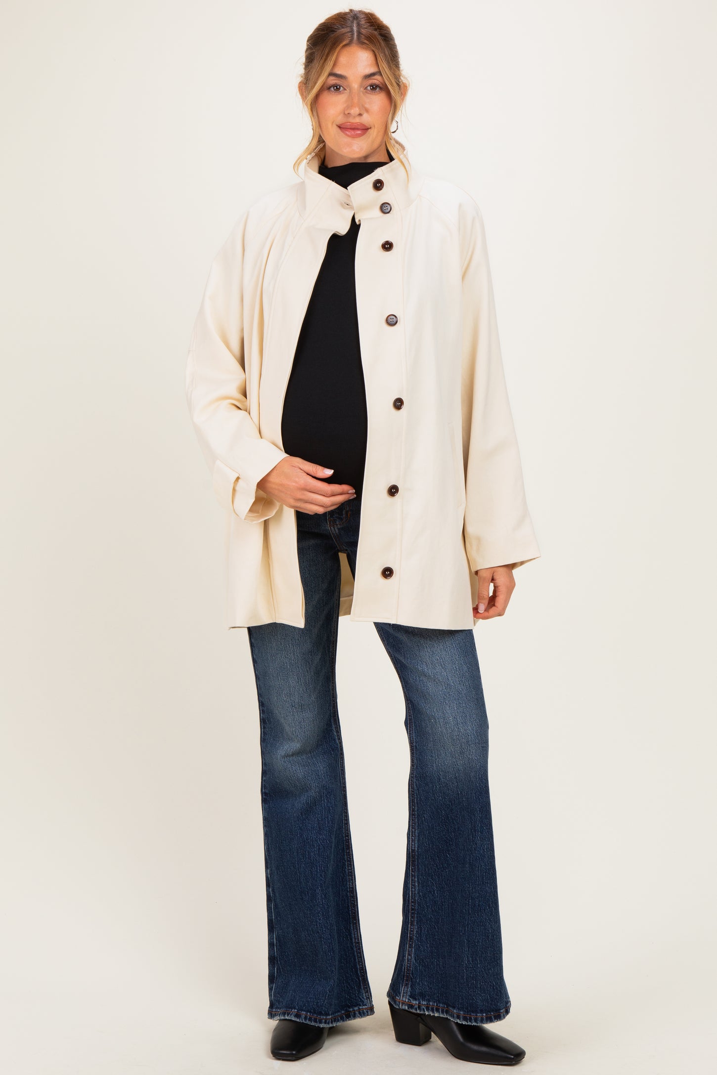 Cream Oversized High Neck Maternity Jacket
