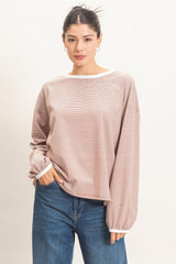 Brick Striped Boat Neck Long Sleeve Top