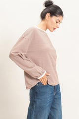 Brick Striped Boat Neck Long Sleeve Top