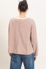 Brick Striped Boat Neck Long Sleeve Top