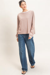 Brick Striped Boat Neck Long Sleeve Top