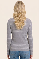 Heather Grey Ribbed Basic Striped Fitted Sweater